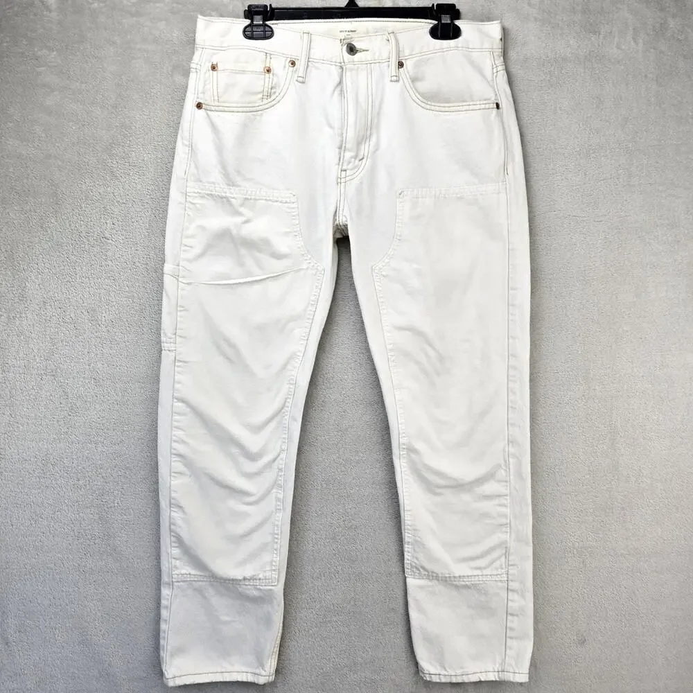 Levis 502 Altered Jeans Mens 33x27 White Tapered Regular Fit Double Knee Denim